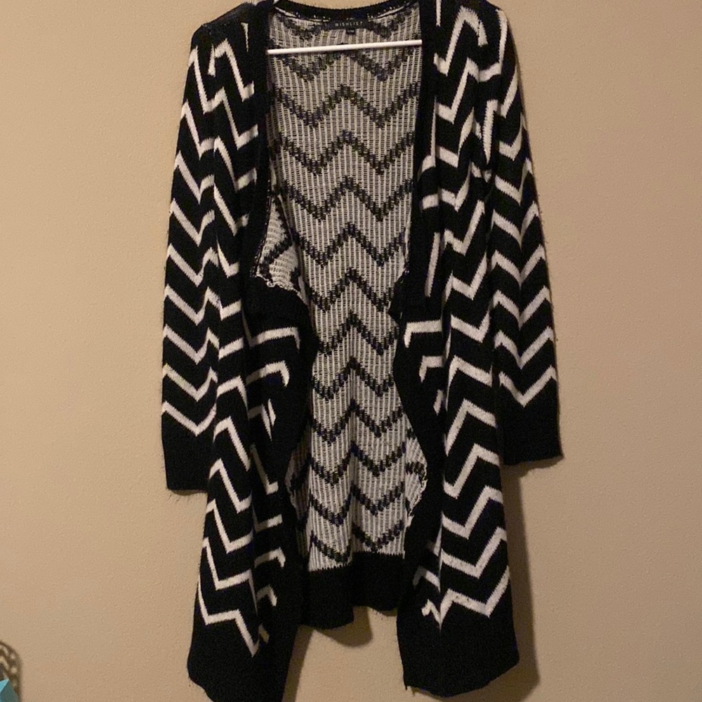 Wishlist Black & White Chevron Long Cardigan